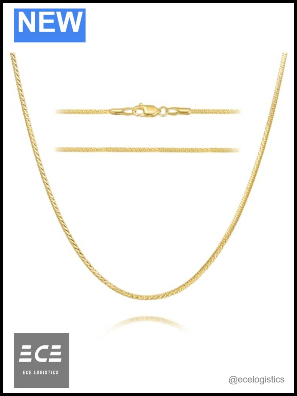 14K Gold Plated Snake Chain Necklace Women 22 Inch Lobster Clasp